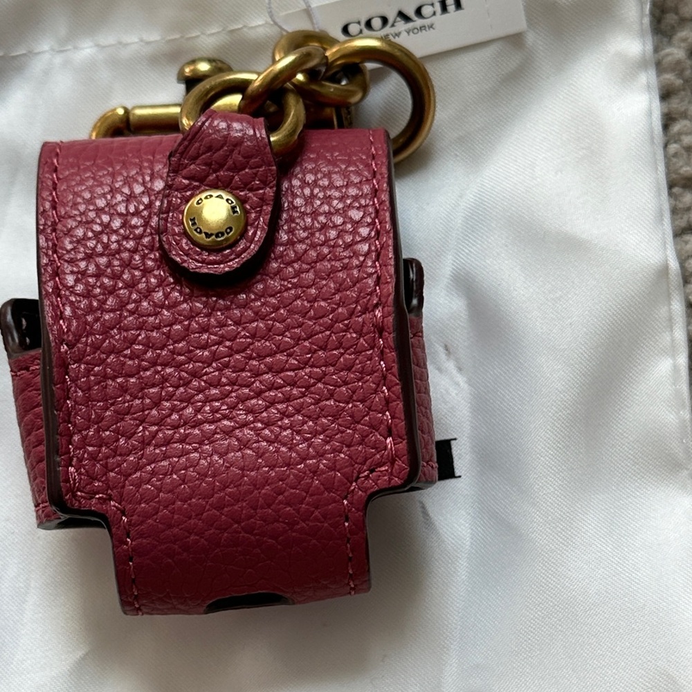 Coach Burgundy Leather air pod case with Gold Hardware magnetic closure NWT - Picture 3 of 6